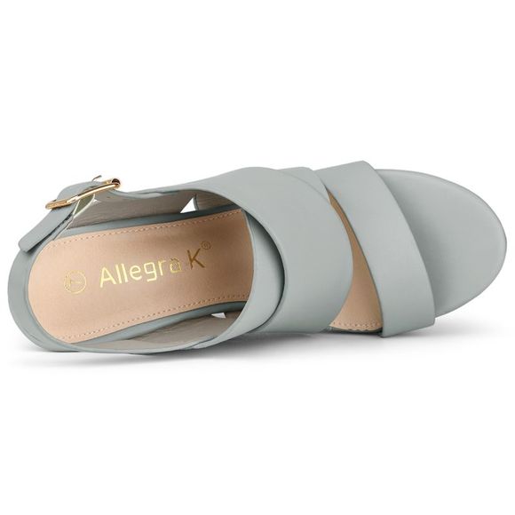 Women's Wood Wedges Platform Strappy Gray Wedge Sandals - Picture 4 of 6